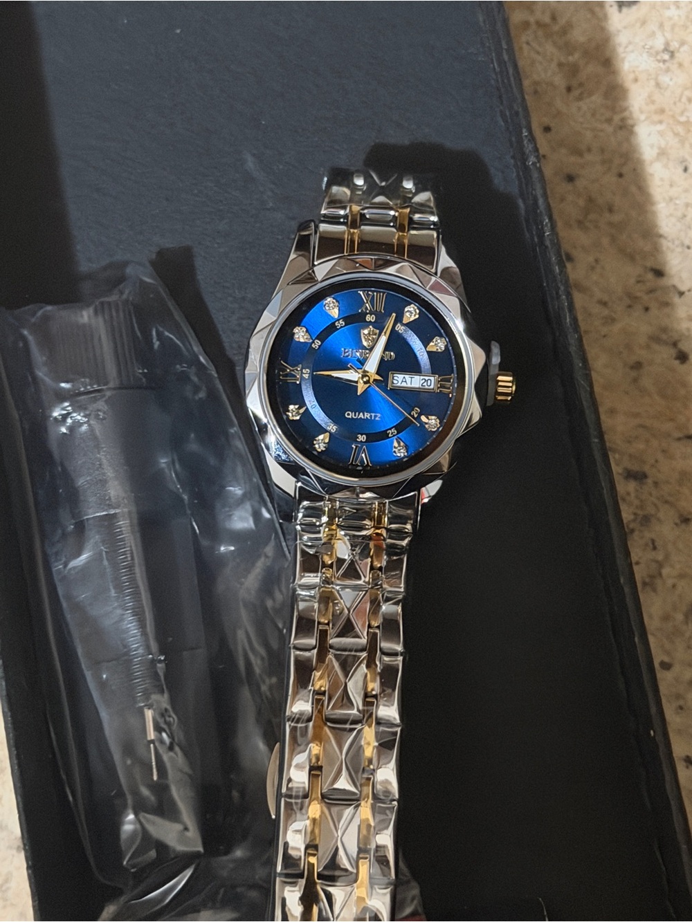 Men's Two-Tone Blue Dial Quartz Watch - Unbranded